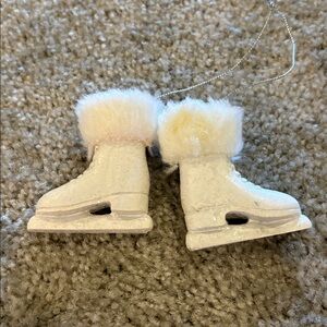 White Ice Skate Ornaments with Fur Trim